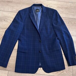 Strellson Blazer Mens Navy Blue Plaid Stretch Tailored Sport Coat Jacket